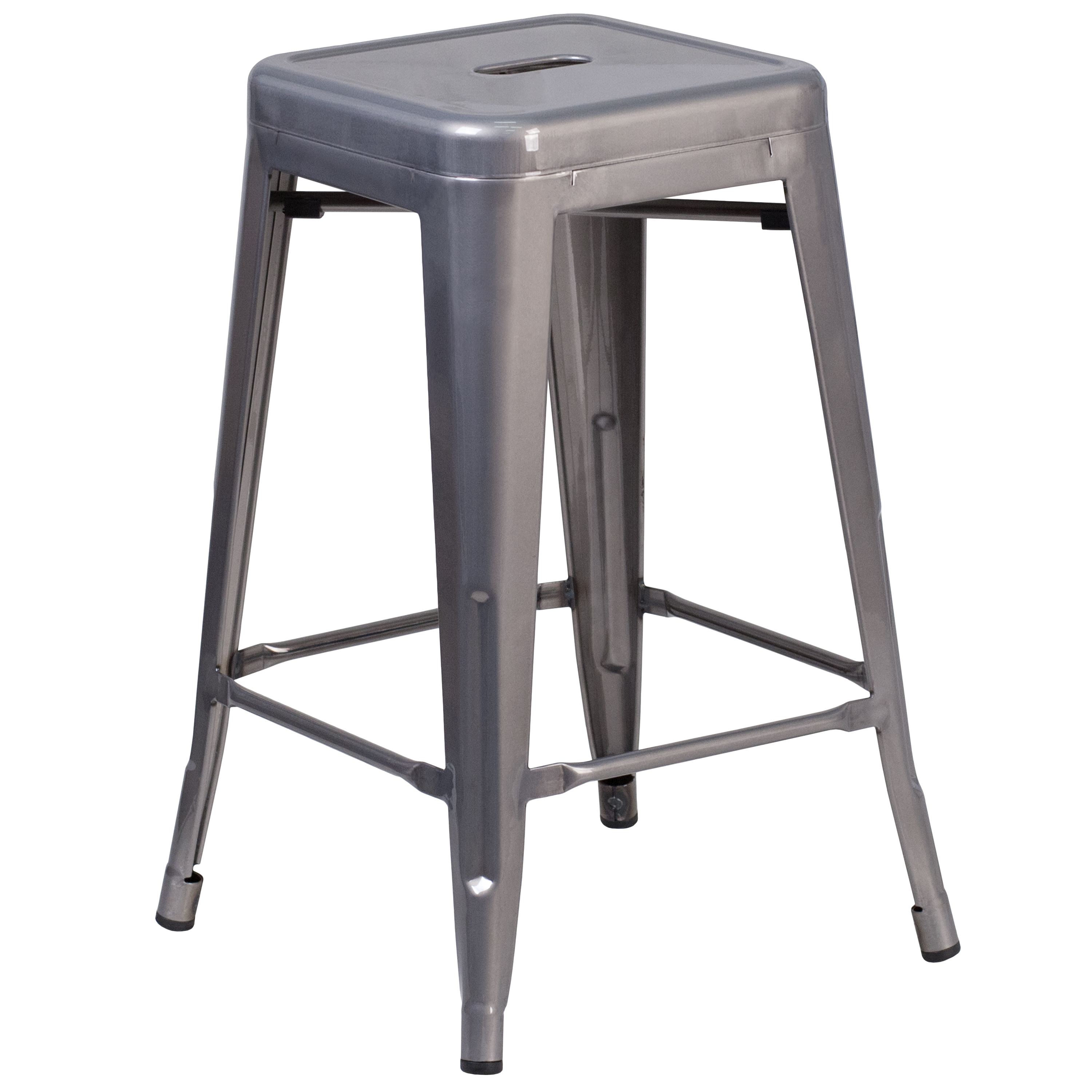 Flash Furniture XU-DG-TP0004-24-GG 24''H Backless Clear Coated Metal Indoor Counter Height Stool with Square Seat
