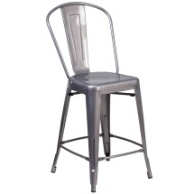 Flash Furniture XU-DG-TP001B-24-GG 24''H Clear Coated Indoor Counter Height Stool with Back