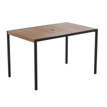Flash Furniture XU-DG-UH3048-GG Outdoor 30&quot; x 48&quot; Steel Restaurant Dining Table with Synthetic Teak Poly Slats & Umbrella Holder Hole