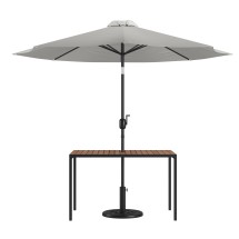 Flash Furniture XU-DG-UH3048-UB19BGY-GG 30&quot; x 48&quot; Synthetic Teak Patio Table with Gray Umbrella and Base, 3-Piece Set