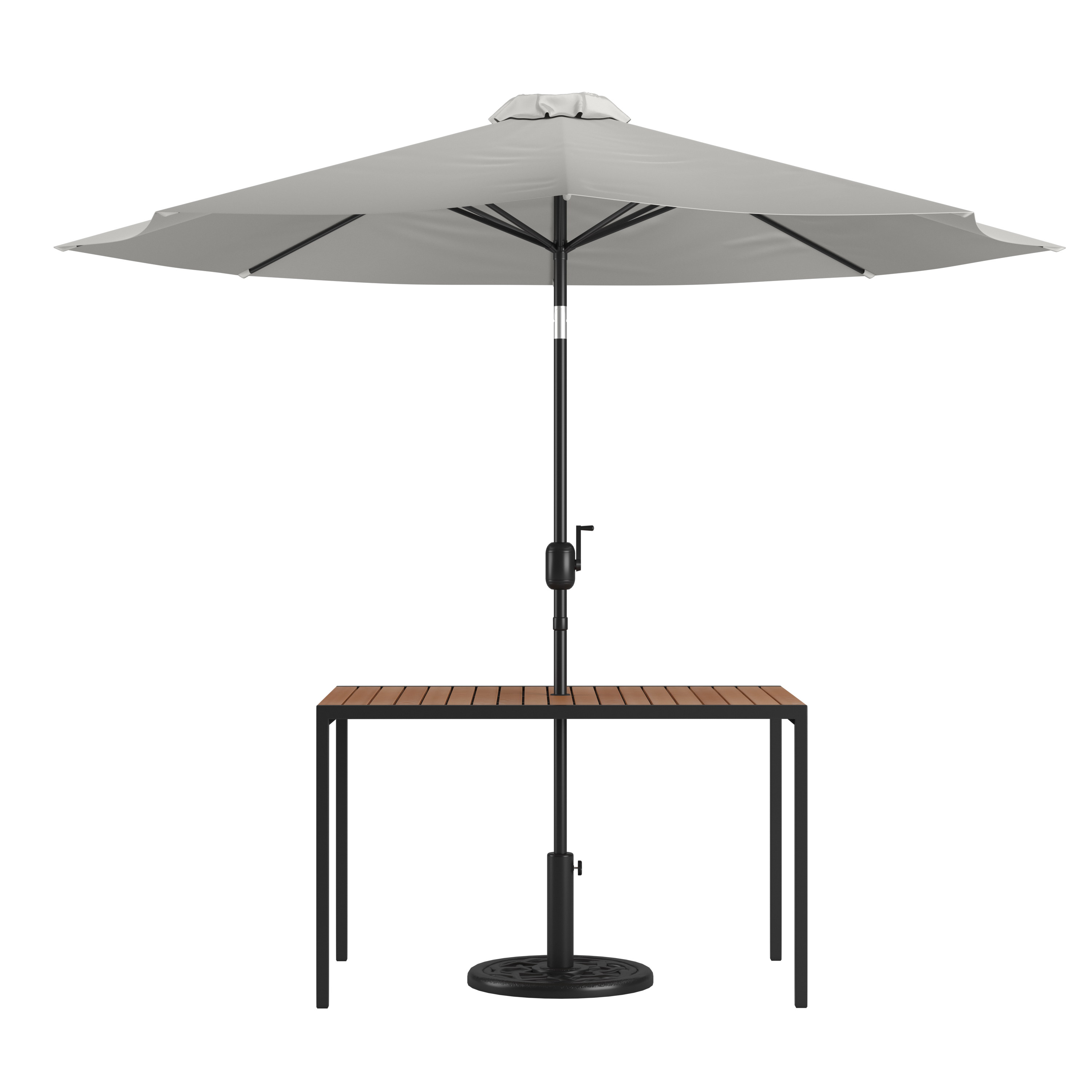 Flash Furniture XU-DG-UH3048-UB19BGY-GG 30" x 48" Synthetic Teak Patio Table with Gray Umbrella and Base, 3-Piece Set
