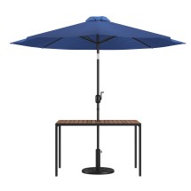 Flash Furniture XU-DG-UH3048-UB19BNV-GG 30" x 48" Synthetic Teak Patio Table with Navy Umbrella and Base, 3 Piece Set