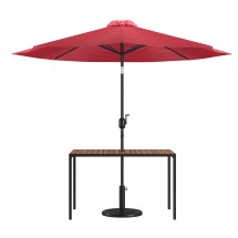 Flash Furniture XU-DG-UH3048-UB19BRD-GG 30" x 48" Synthetic Teak Patio Table with Red Umbrella and Base, 3 Piece Set