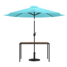Flash Furniture XU-DG-UH3048-UB19BTL-GG 30" x 48" Synthetic Teak Patio Table with Teal Umbrella and Base, 3 Piece Set