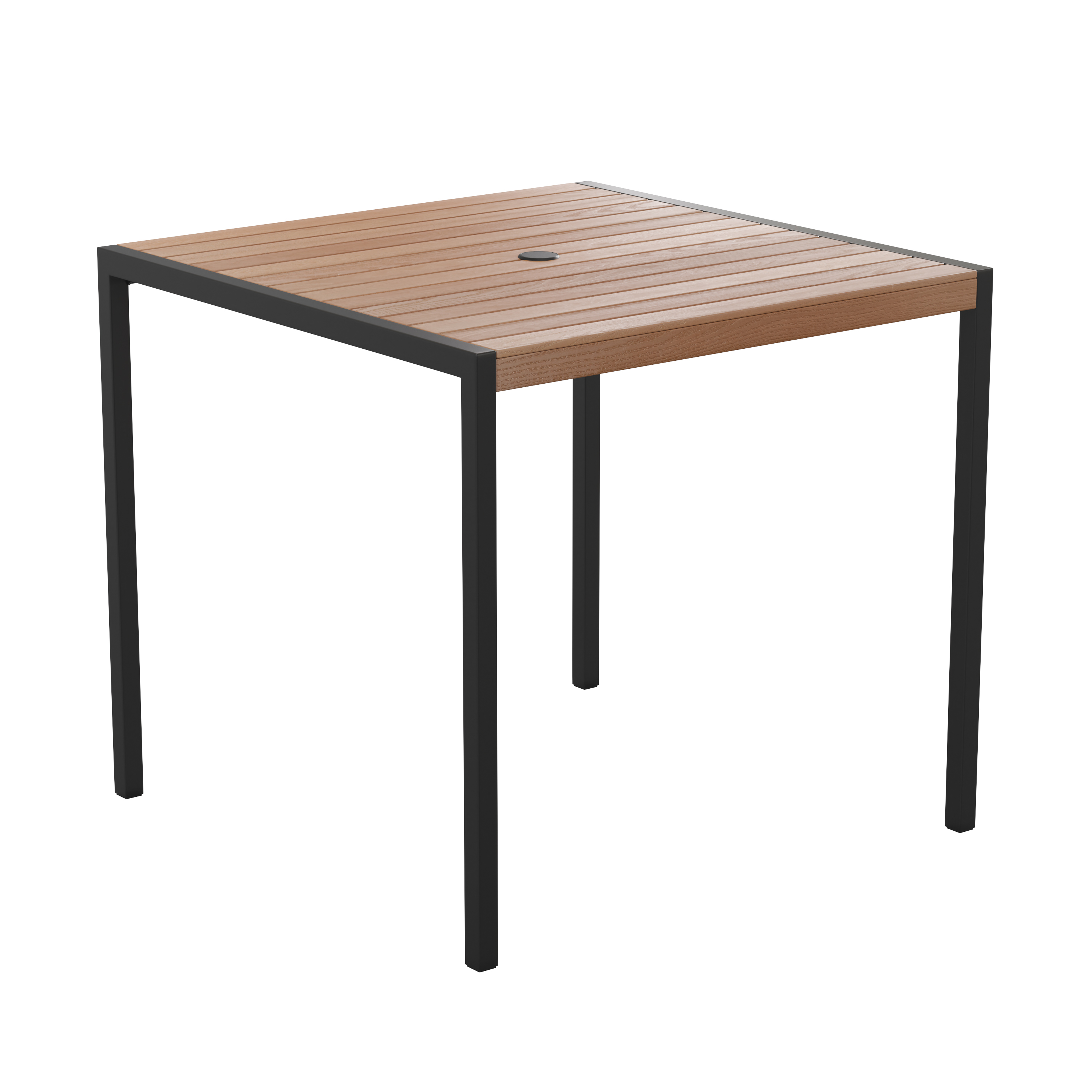 Flash Furniture XU-DG-UH8100-GG Outdoor 35" Square Steel Restaurant Table with Synthetic Teak Poly Slats & Umbrella Holder Hole