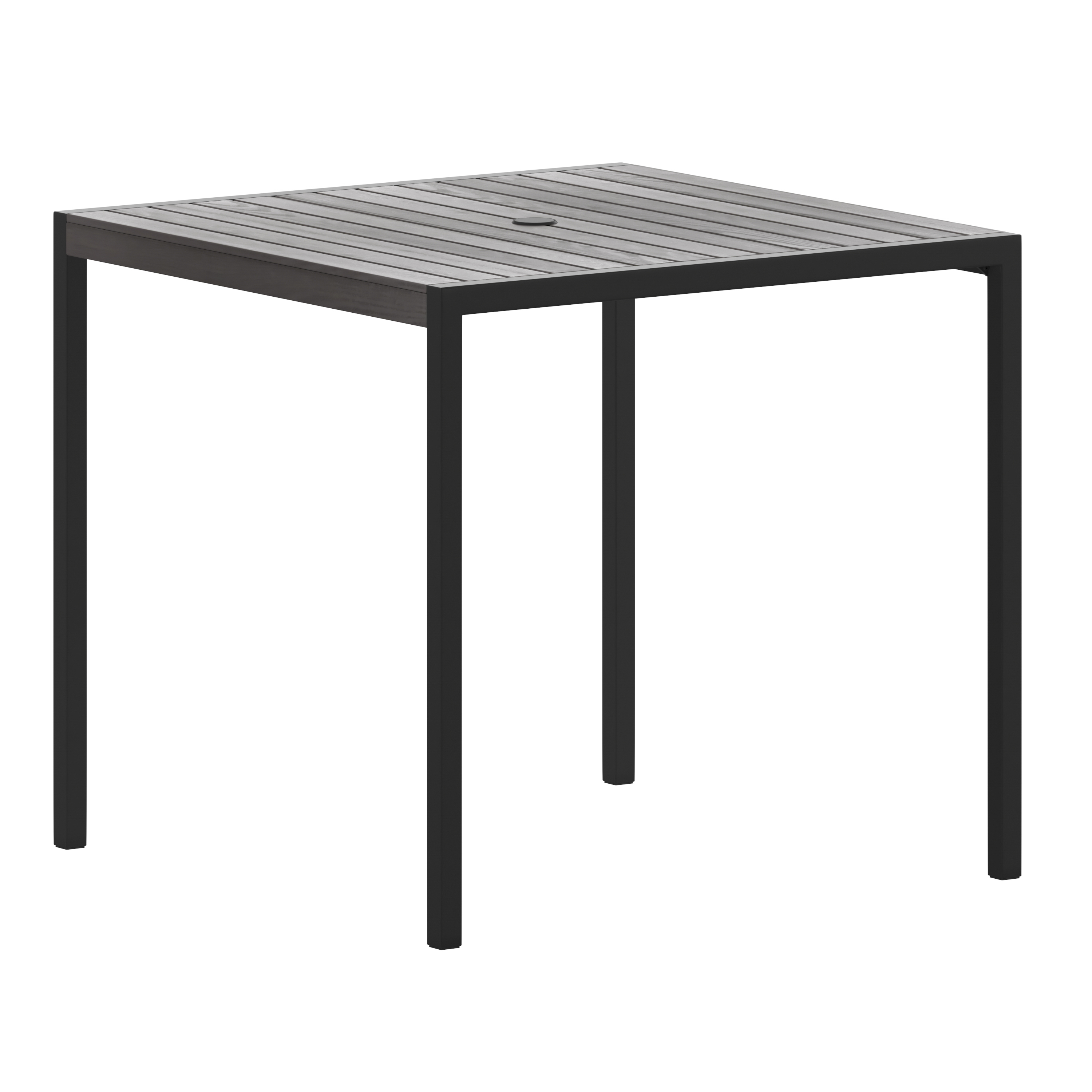 Flash Furniture XU-DG-UH8100-GY-GG Outdoor 35" Square Steel Restaurant Table with Gray Wash Teak Poly Slats & Umbrella Holder Hole