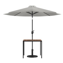 Flash Furniture XU-DG-UH8100-UB19BGY-GG 35&quot; Square Synthetic Teak Patio Table with Gray Umbrella and Base, 3 Piece Set