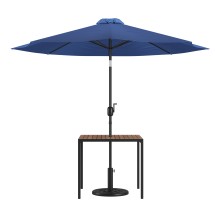 Flash Furniture XU-DG-UH8100-UB19BNV-GG 35&quot; Square Synthetic Teak Patio Table with Navy Umbrella and Base, 3 Piece Set