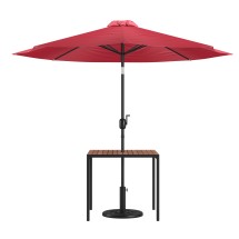 Flash Furniture XU-DG-UH8100-UB19BRD-GG 35" Square Synthetic Teak Patio Table with Red Umbrella and Base, 3 Piece Set