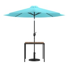 Flash Furniture XU-DG-UH8100-UB19BTL-GG 35&quot; Square Synthetic Teak Patio Table with Teal Umbrella and Base, 3 Piece Set