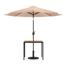 Flash Furniture XU-DG-UH8100-UB19BTN-GG 35" Square Synthetic Tan Patio Table with Gray Umbrella and Base, 3 Piece Set