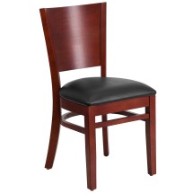 Flash Furniture XU-DG-W0094B-MAH-BLKV-GG Solid Back Mahogany Wood Restaurant Chair - Black Vinyl Seat