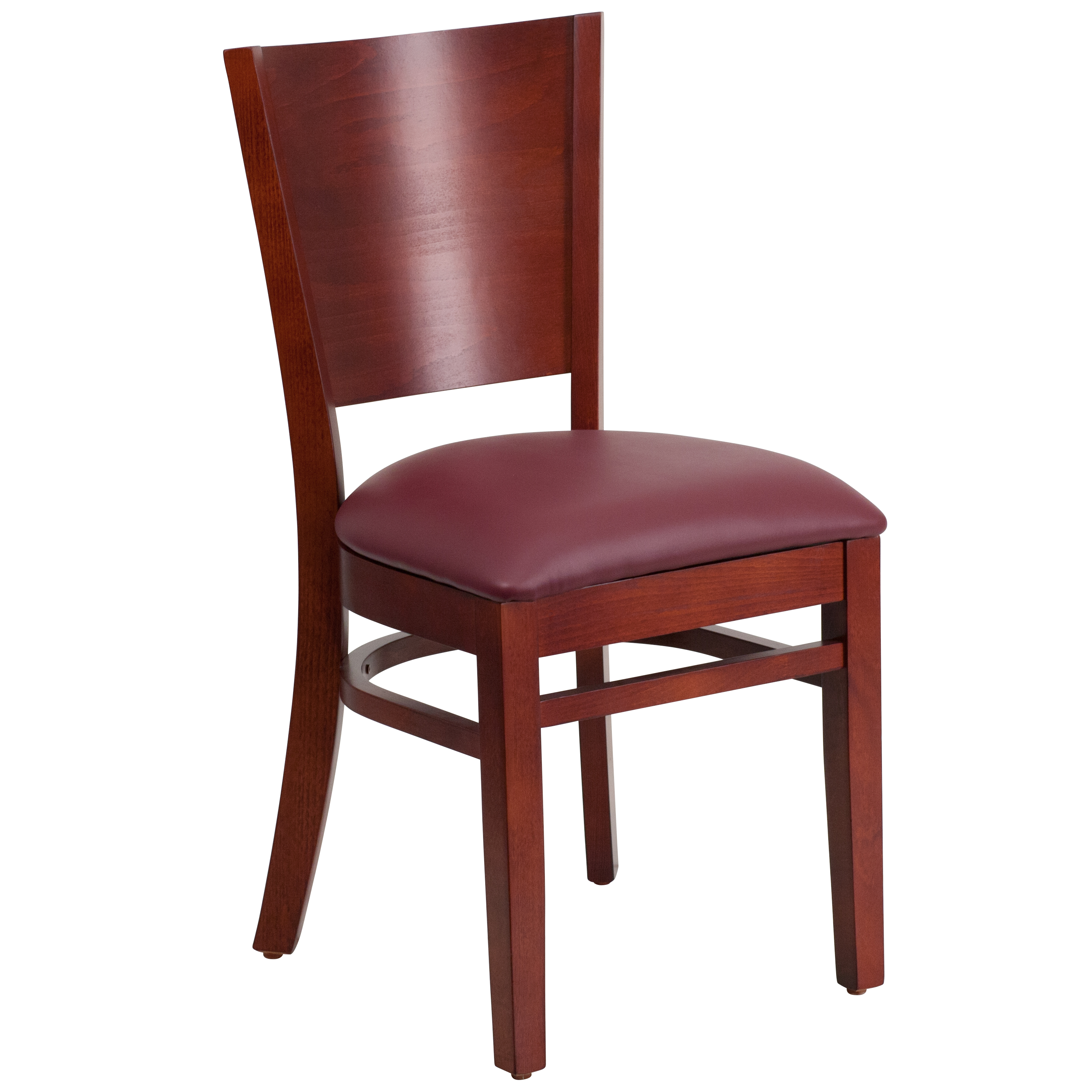 Flash Furniture XU-DG-W0094B-MAH-BURV-GG Solid Back Mahogany Wood Restaurant Chair - Burgundy Vinyl Seat
