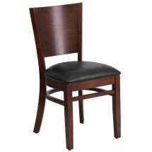 Flash Furniture XU-DG-W0094B-WAL-BLKV-GG Solid Back Walnut Wood Restaurant Chair - Black Vinyl Seat