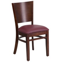 Flash Furniture XU-DG-W0094B-WAL-BURV-GG Solid Back Walnut Wood Restaurant Chair - Burgundy Vinyl Seat