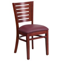 Flash Furniture XU-DG-W0108-MAH-BURV-GG Slat Back Mahogany Wood Restaurant Chair - Burgundy Vinyl Seat