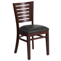 Flash Furniture XU-DG-W0108-WAL-BLKV-GG Slat Back Walnut Wood Restaurant Chair - Black Vinyl Seat