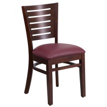 Flash Furniture XU-DG-W0108-WAL-BURV-GG Slat Back Walnut Wood Restaurant Chair - Burgundy Vinyl Seat