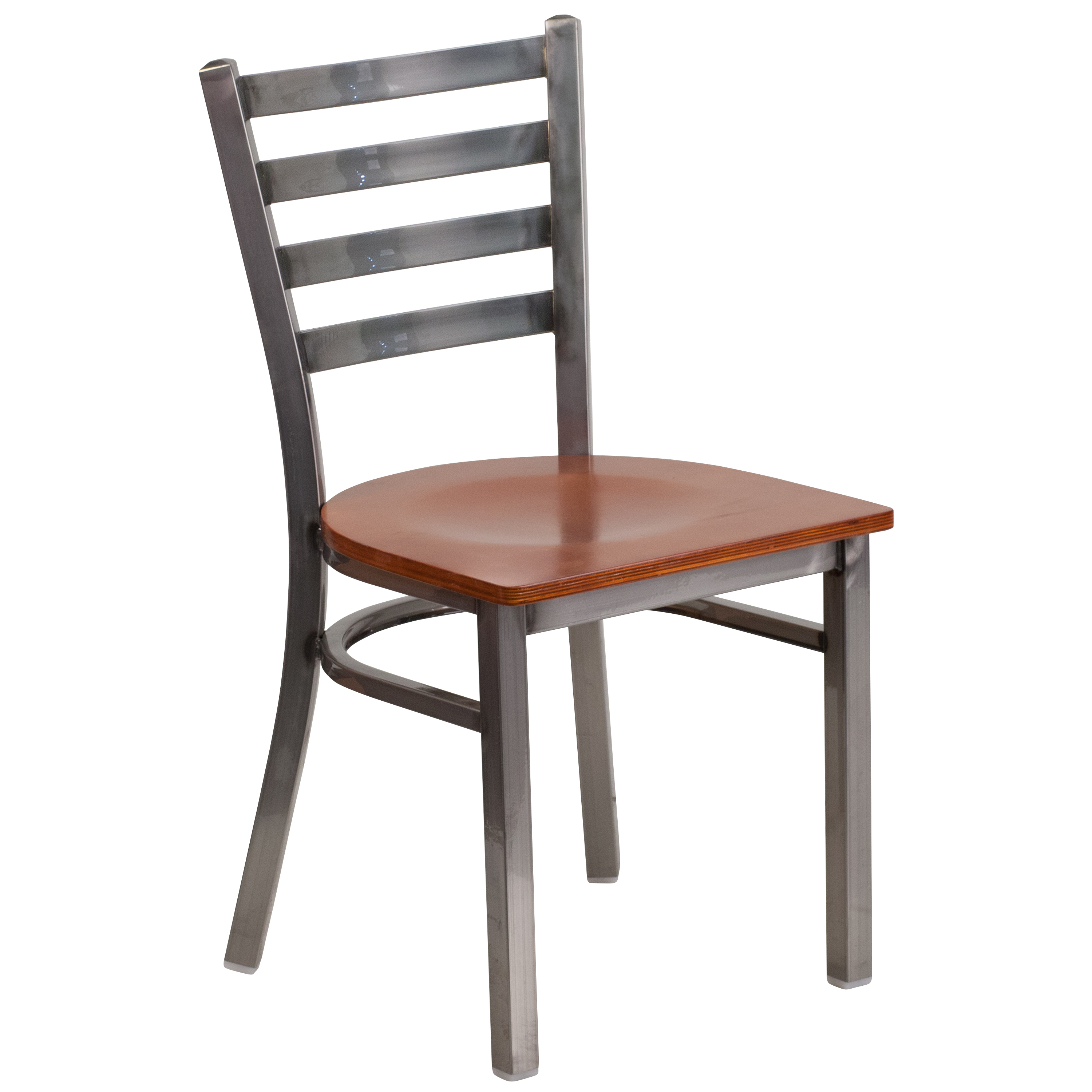 Flash Furniture XU-DG694BLAD-CLR-CHYW-GG Hercules Clear Coated Ladder Back Metal Restaurant Chair - Cherry Wood Seat