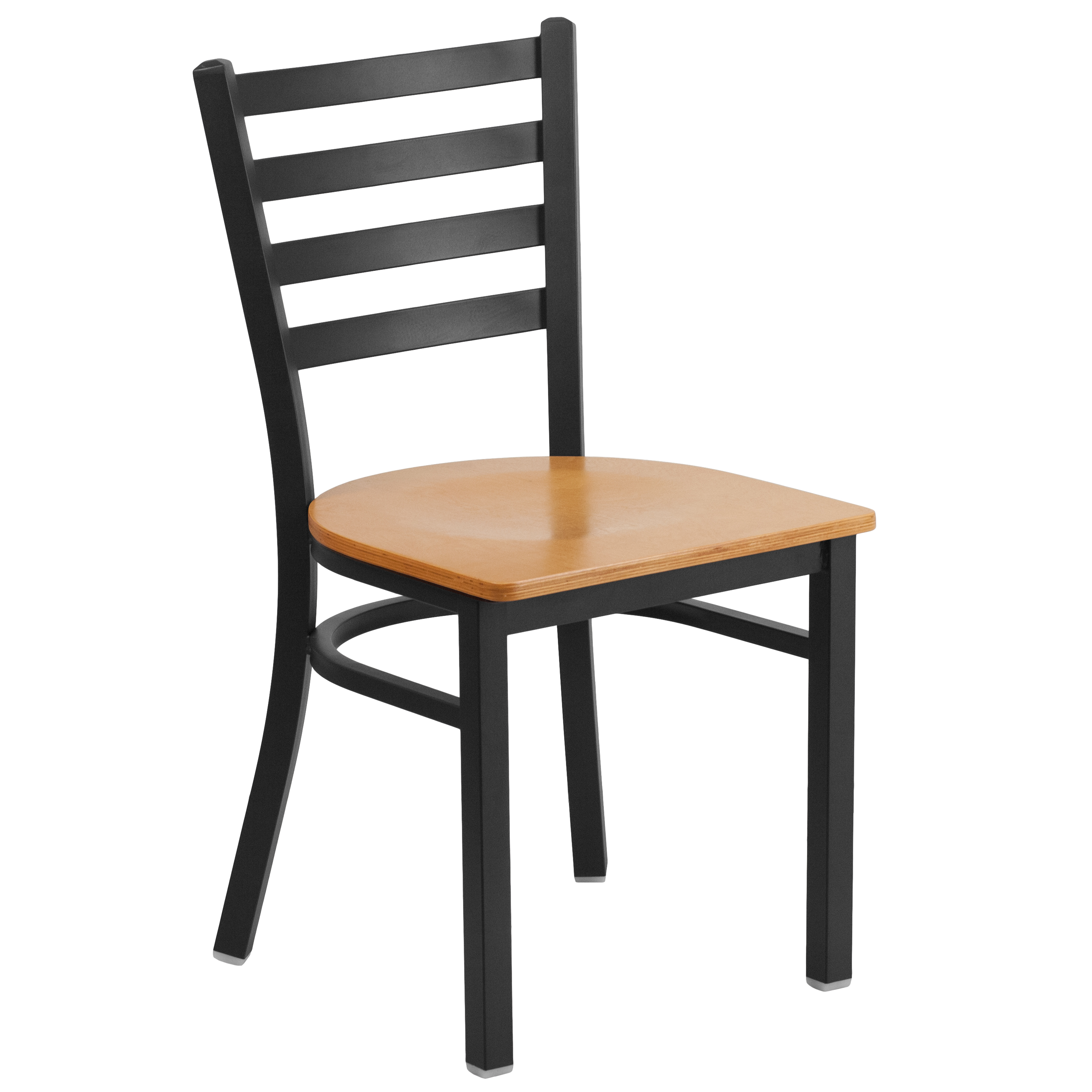 Flash Furniture XU-DG694BLAD-NATW-GG Hercules Black Ladder Back Metal Restaurant Chair - Natural Wood Seat