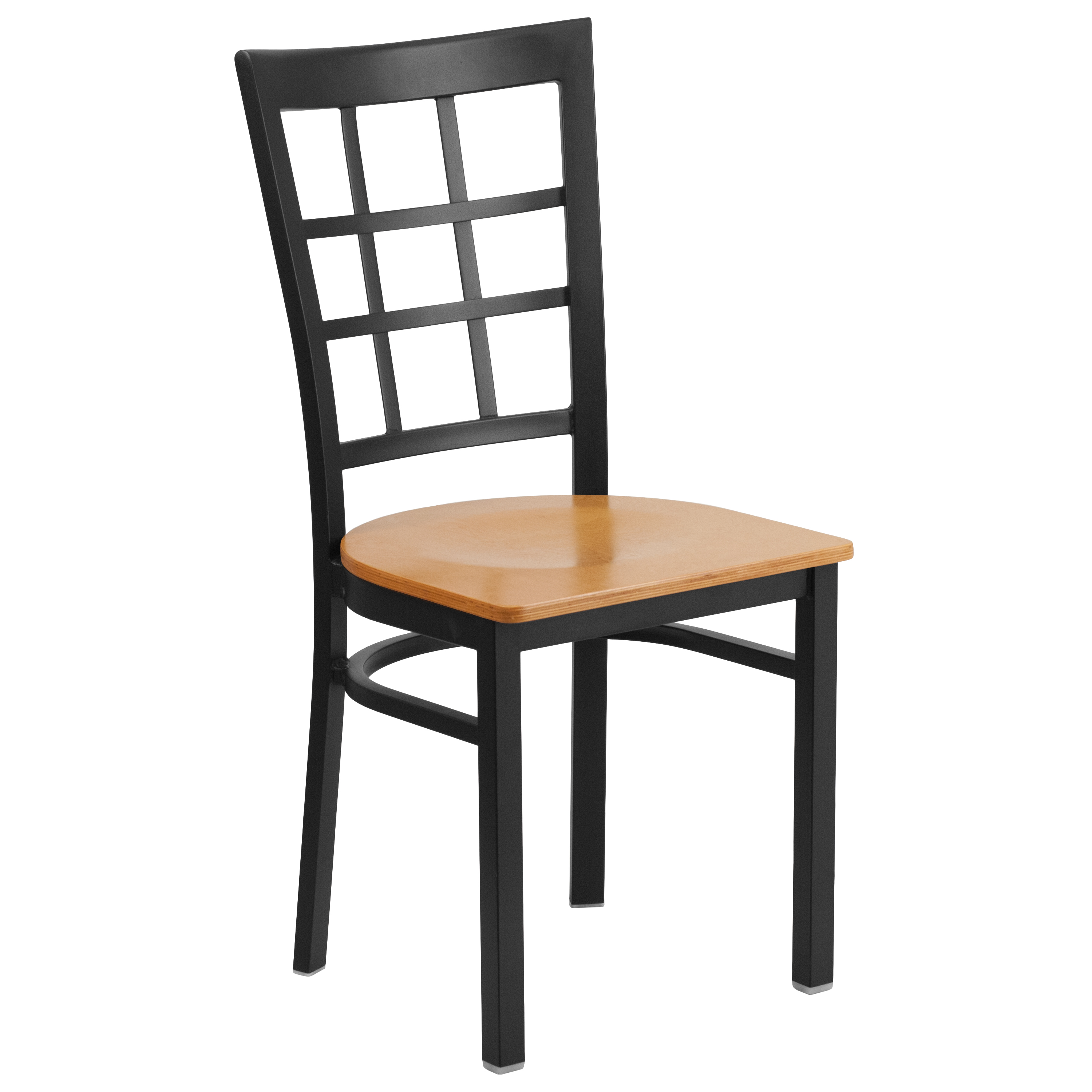 Flash Furniture XU-DG6Q3BWIN-NATW-GG Hercules Black Window Back Metal Restaurant Chair - Natural Wood Seat