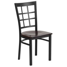 Flash Furniture XU-DG6Q3BWIN-WALW-GG Hercules Black Window Back Metal Restaurant Chair - Walnut Wood Seat