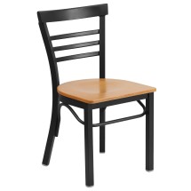 Flash Furniture XU-DG6Q6B1LAD-NATW-GG Hercules Black Three-Slat Ladder Back Metal Restaurant Chair - Natural Wood Seat
