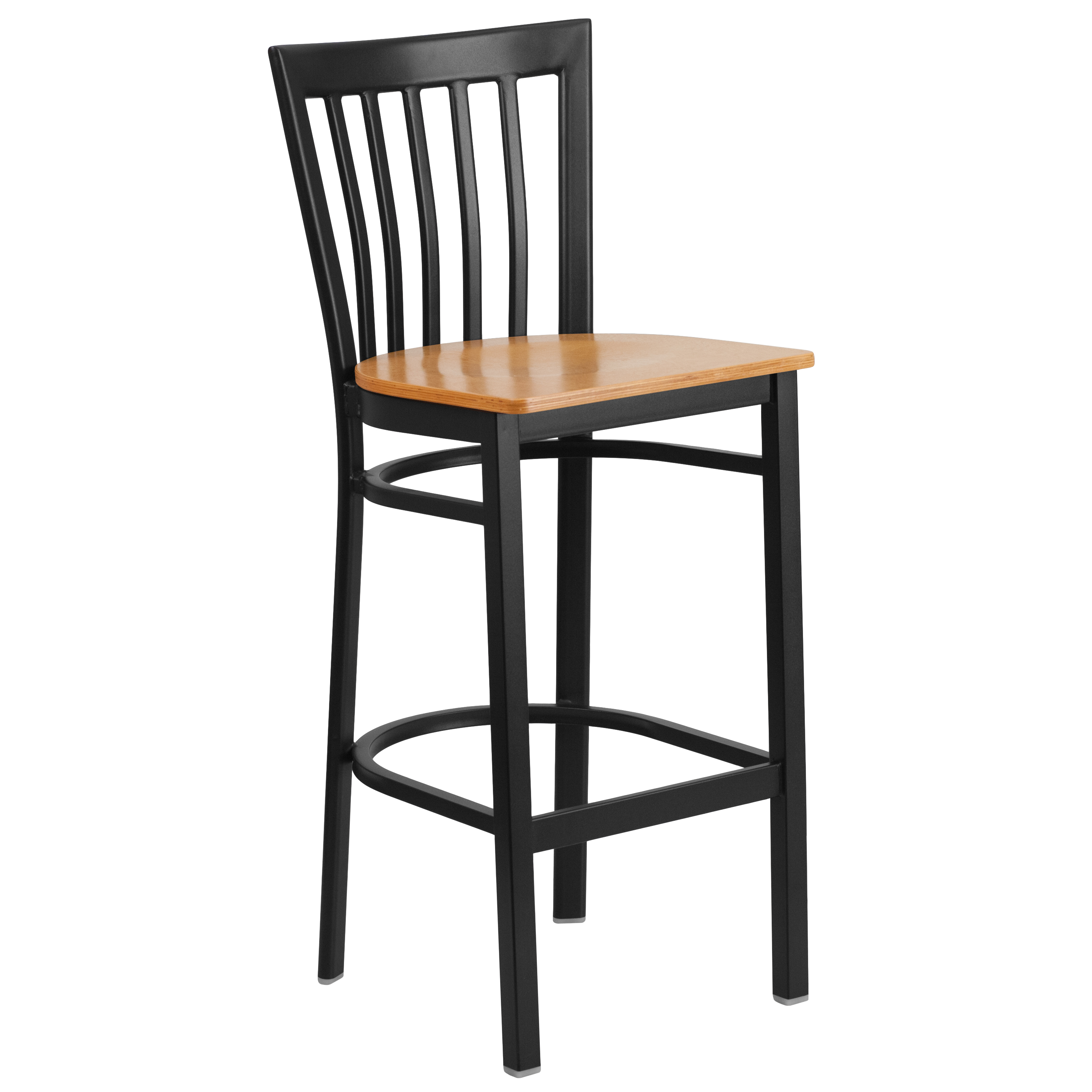 Flash Furniture XU-DG6R8BSCH-BAR-NATW-GG Hercules Black School House Back Metal Restaurant Barstool - Natural Wood Seat