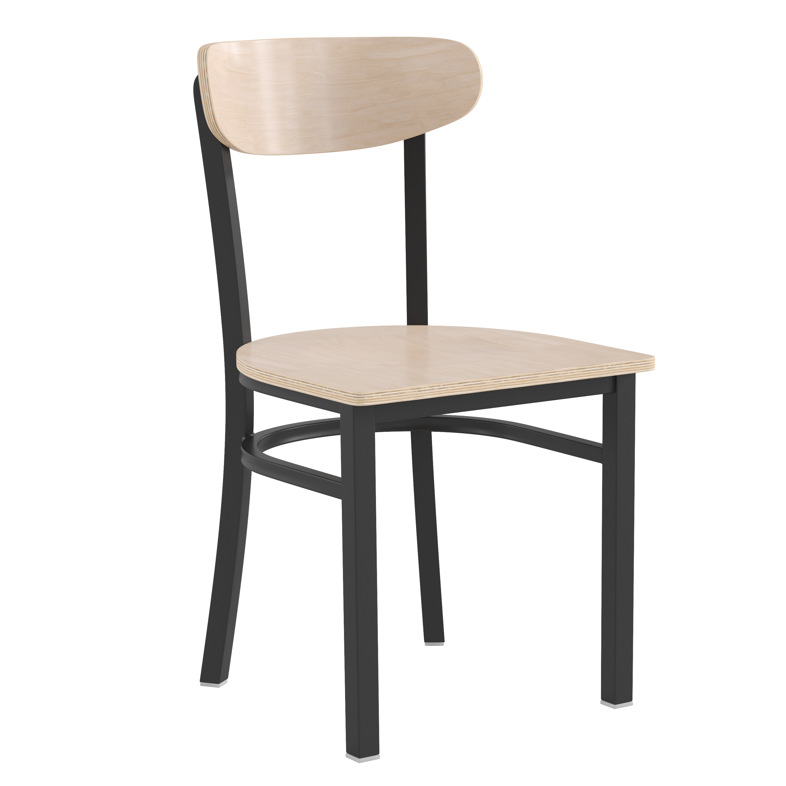 Flash Furniture XU-DG6V5B-NAT-GG Commercial Dining Chair with Natural Wood Boomerang Back, Wood Seat, Black Steel Frame