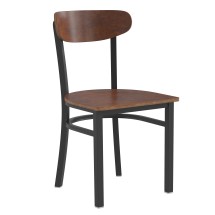 Flash Furniture XU-DG6V5B-WAL-GG Commercial Dining Chair with Walnut Wood Boomerang Back, Wood Seat, Black Steel Frame