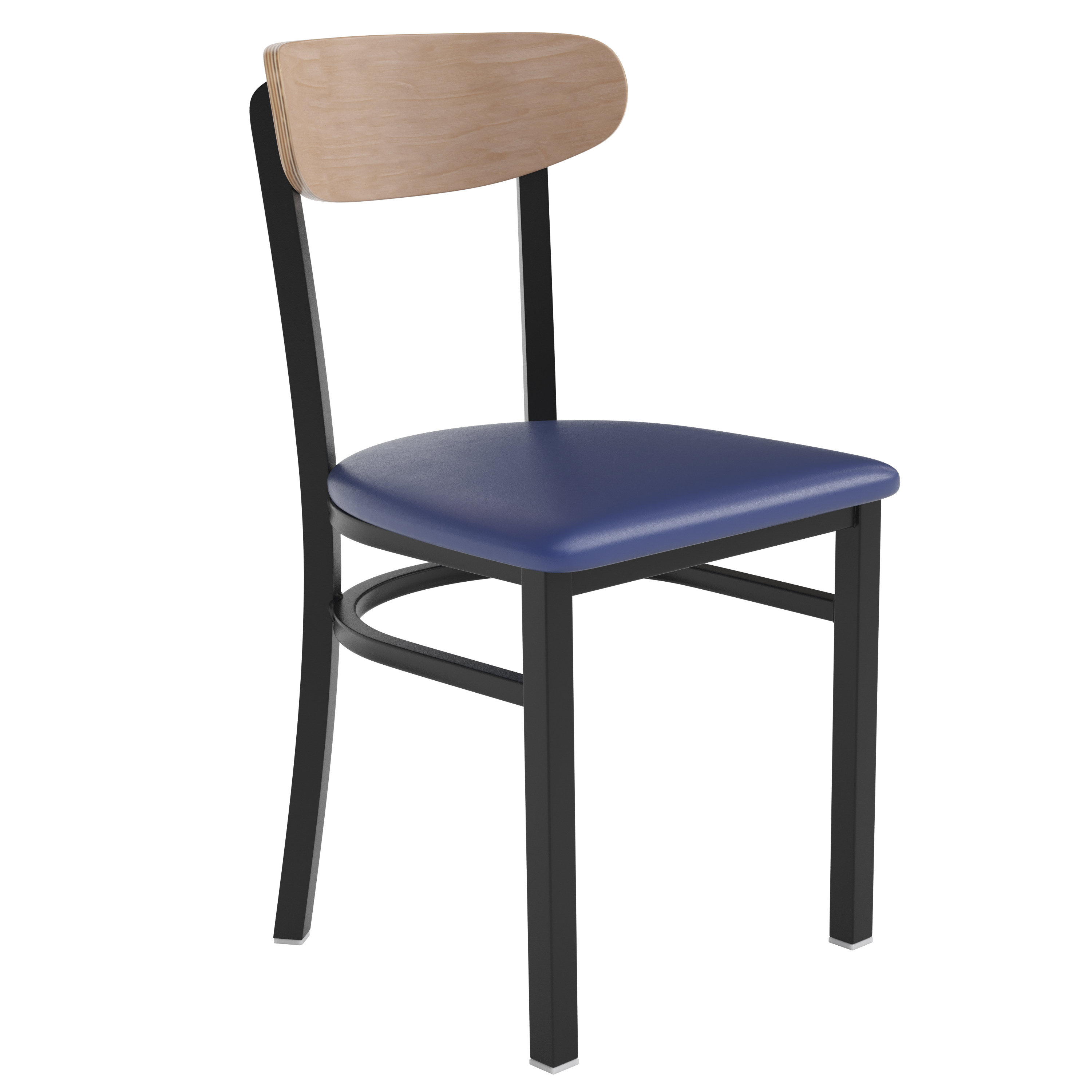 Flash Furniture XU-DG6V5BLV-NAT-GG Commercial Dining Chair with Natural Wood Boomerang Back - Blue Vinyl Seat, Black Steel Frame