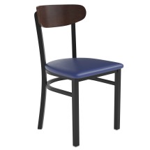 Flash Furniture XU-DG6V5BLV-WAL-GG Commercial Dining Chair with Walnut Wood Boomerang Back - Blue Vinyl Seat, Black Steel Frame