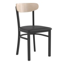 Flash Furniture XU-DG6V5BV-NAT-GG Commercial Dining Chair with Natural Wood Boomerang Back - Black Vinyl Seat, Black Steel Frame