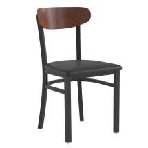 Flash Furniture XU-DG6V5BV-WAL-GG Commercial Dining Chair with Walnut Wood Boomerang Back - Black Vinyl Seat, Black Steel Frame
