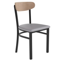Flash Furniture XU-DG6V5GYV-NAT-GG Commercial Dining Chair with Natural Wood Boomerang Back - Gray Vinyl Seat, Black Steel Frame