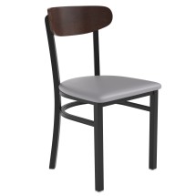 Flash Furniture XU-DG6V5GYV-WAL-GG Commercial Dining Chair with Walnut Wood Boomerang Back - Gray Vinyl Seat, Black Steel Frame