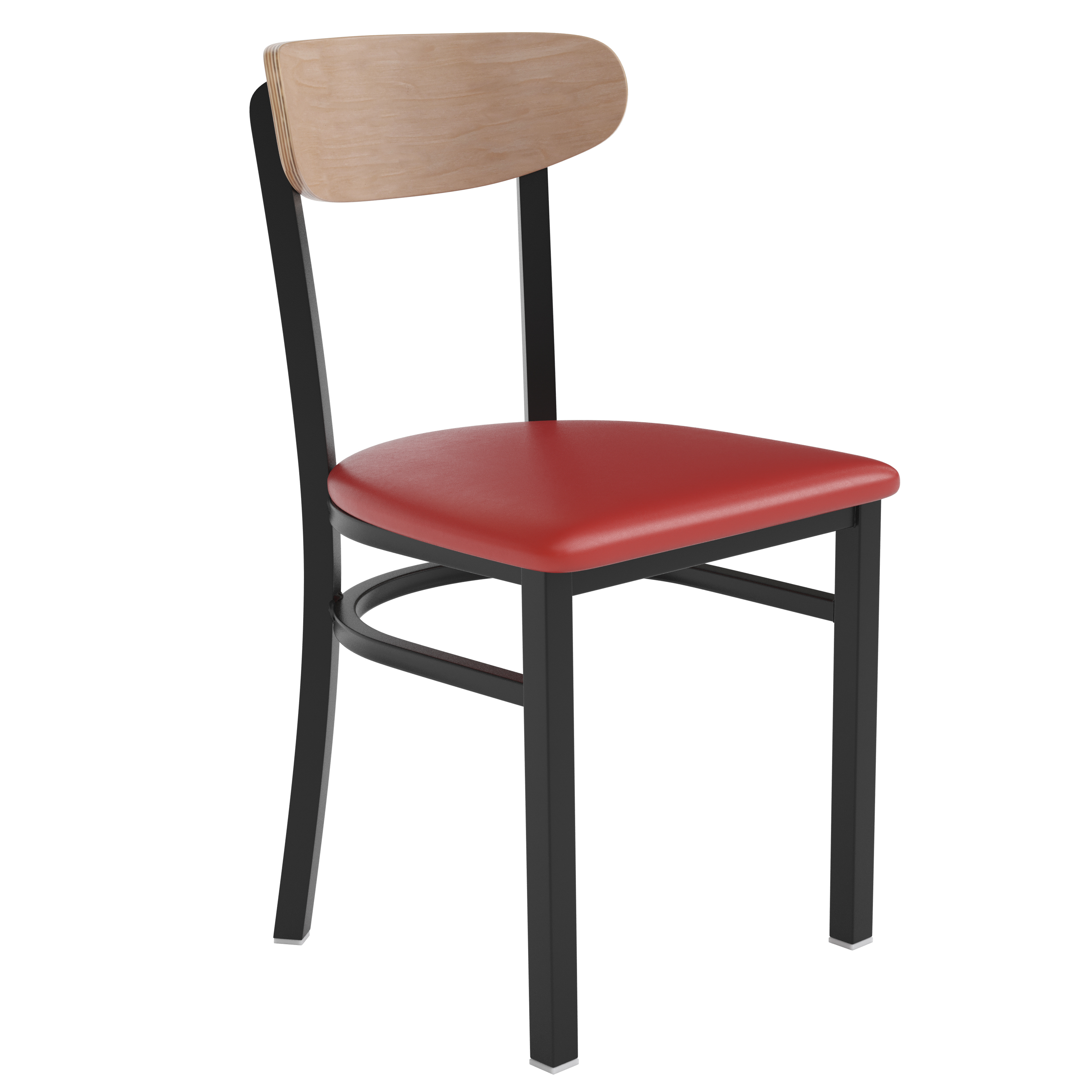 Flash Furniture XU-DG6V5RDV-NAT-GG Commercial Dining Chair with Natural Wood Boomerang Back - Red Vinyl Seat, Black Steel Frame