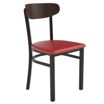 Flash Furniture XU-DG6V5RDV-WAL-GG Commercial Dining Chair with Walnut Wood Boomerang Back - Red Vinyl Seat, Black Steel Frame
