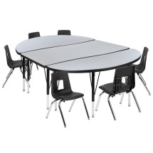 Flash Furniture XU-GRP-12CH-A3048CON-48-GY-T-P-GG 76&quot; Oval Wave Flexible Laminate Activity Table with 12&quot; Student Stack Chairs, Grey/Black