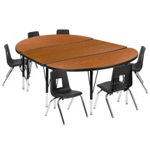 Flash Furniture XU-GRP-12CH-A3048CON-48-OAK-T-P-GG 76&quot; Oval Wave Flexible Laminate Activity Table with 12&quot; Student Stack Chairs, Oak/Black