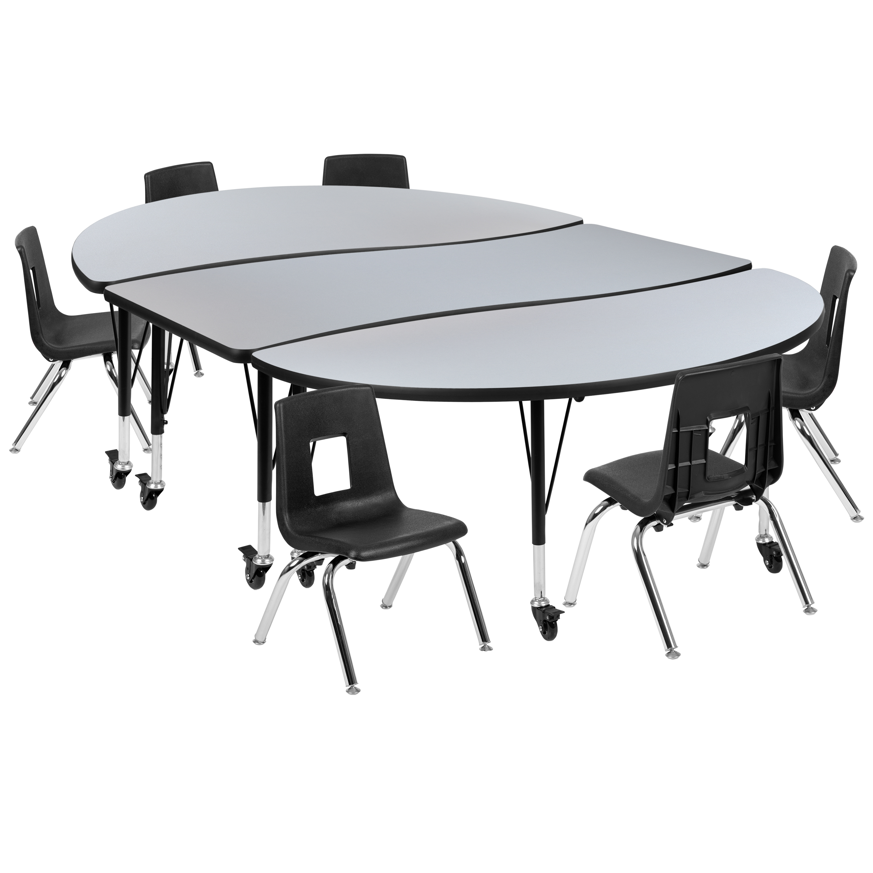 Flash Furniture XU-GRP-12CH-A3060CON-60-GY-T-P-CAS-GG Mobile 86" Oval Wave Laminate Activity Table with 12" Stack Chairs, Gray/Black