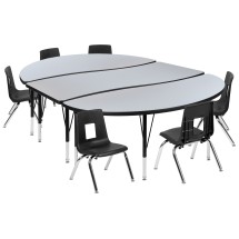 Flash Furniture XU-GRP-12CH-A3060CON-60-GY-T-P-GG 86" Oval Wave Flexible Laminate Activity Table with 12" Student Stack Chairs, Grey/Black