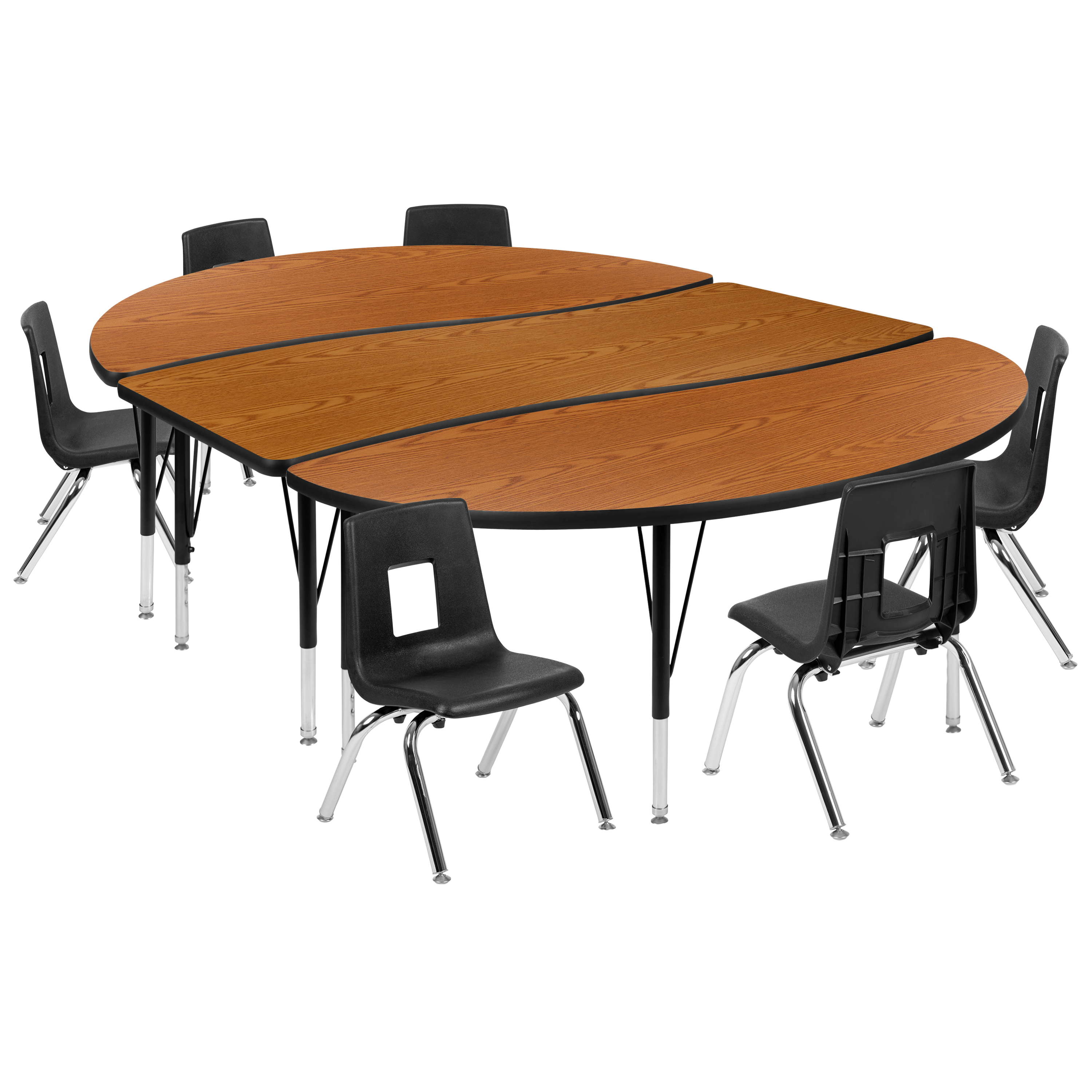 Flash Furniture XU-GRP-12CH-A3060CON-60-OAK-T-P-GG 86" Oval Wave Flexible Laminate Activity Table with 12" Student Stack Chairs, Oak/Black