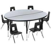 Flash Furniture XU-GRP-12CH-A48-HCIRC-GY-T-P-GG 47.5" Circle Wave Flexible Laminate Activity Table with 12" Student Stack Chairs, Grey/Black
