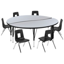 Flash Furniture XU-GRP-12CH-A60-HCIRC-GY-T-P-GG 60" Circle Wave Flexible Laminate Activity Table with 12" Student Stack Chairs, Grey/Black