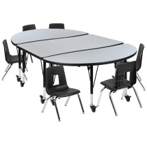 Flash Furniture XU-GRP-14CH-A3048CON-48-GY-T-P-CAS-GG Mobile 76" Oval Wave Laminate Activity Table with 14" Stack Chairs, Gray/Black
