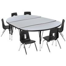 Flash Furniture XU-GRP-14CH-A3048CON-48-GY-T-P-GG 76" Oval Wave Flexible Laminate Activity Table with 14" Student Stack Chairs, Grey/Black