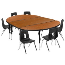 Flash Furniture XU-GRP-14CH-A3048CON-48-OAK-T-P-GG 76" Oval Wave Flexible Laminate Activity Table with 14" Student Stack Chairs, Oak/Black