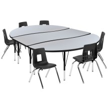 Flash Furniture XU-GRP-14CH-A3060CON-60-GY-T-P-GG 86" Oval Wave Flexible Laminate Activity Table with 14" Student Stack Chairs, Grey/Black