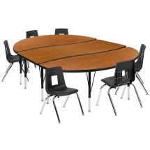 Flash Furniture XU-GRP-14CH-A3060CON-60-OAK-T-P-GG 86" Oval Wave Flexible Laminate Activity Table with 14" Student Stack Chairs, Oak/Black